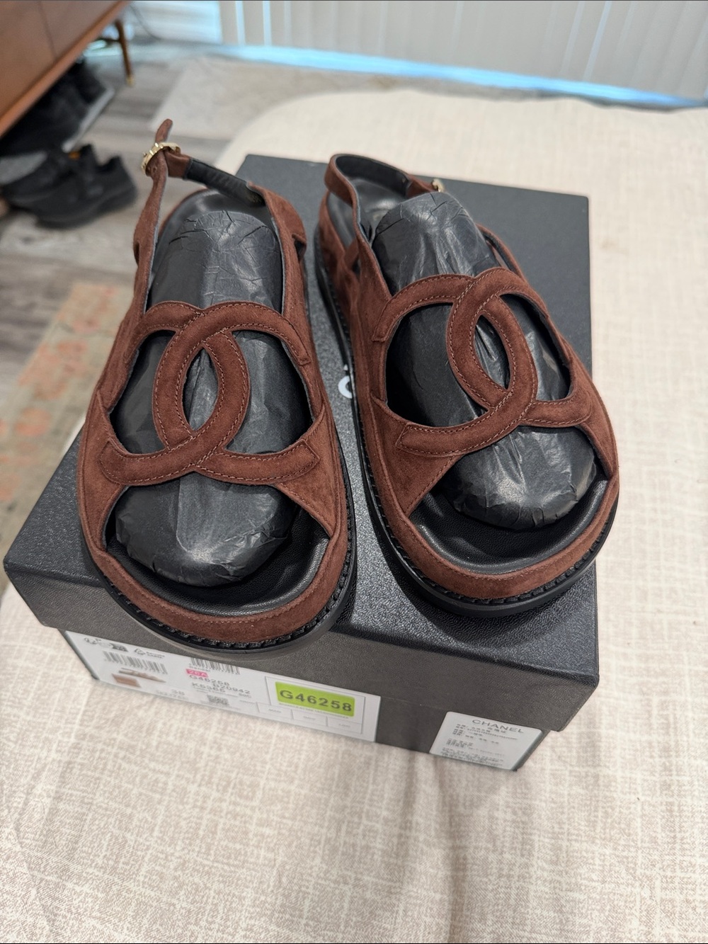 Chanel suede cc sandals NIB 38c *READ DESCRIPTION*